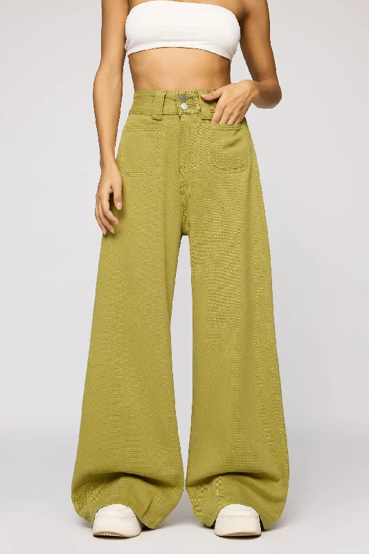 Spring Green Denim Korean Pants