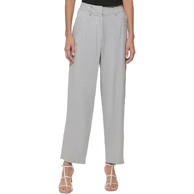 DKNY Womens Linen High Rise Straight Leg Pants