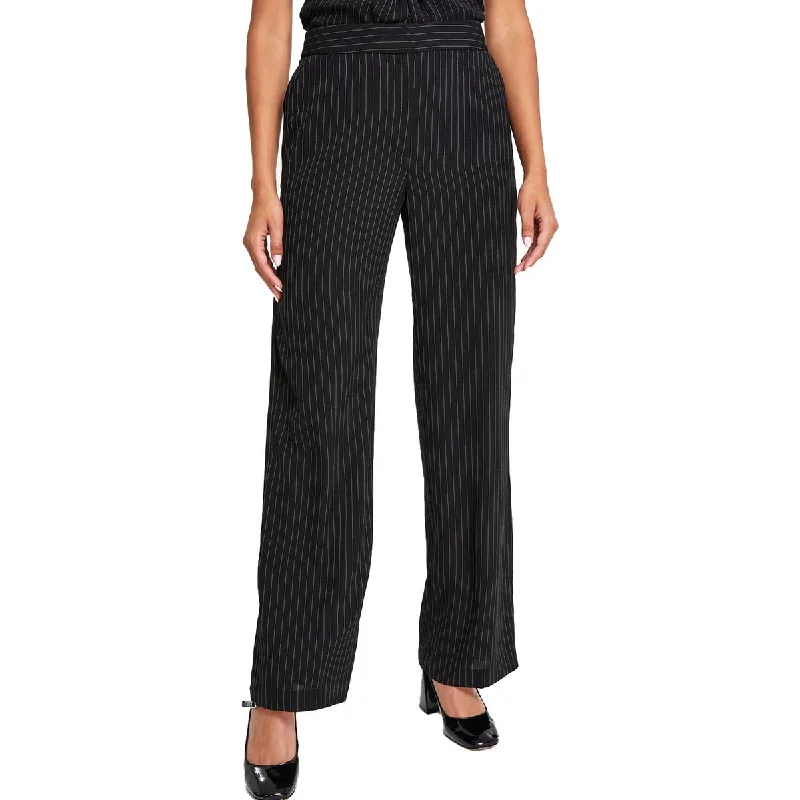 DKNY Womens Knit Pinstripe Wide Leg Pants