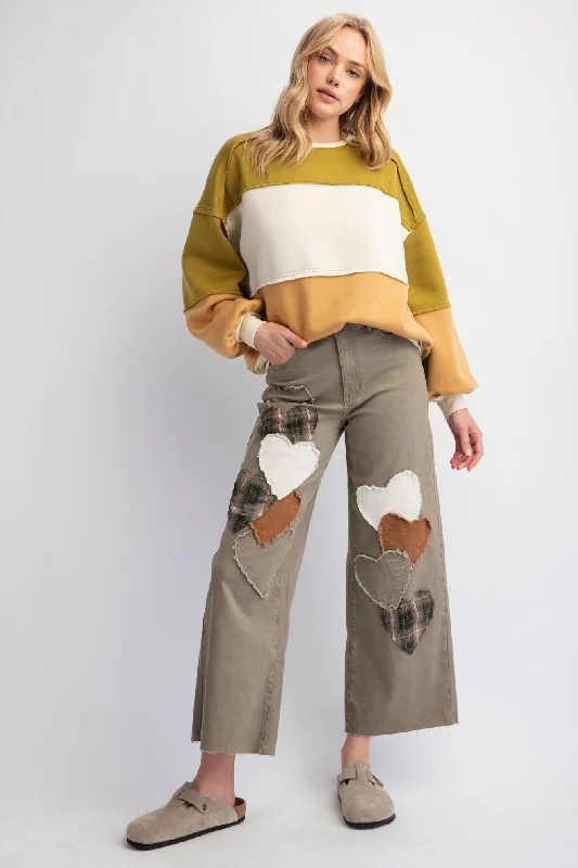 Olive Heart Patch Stretch Twill Pants