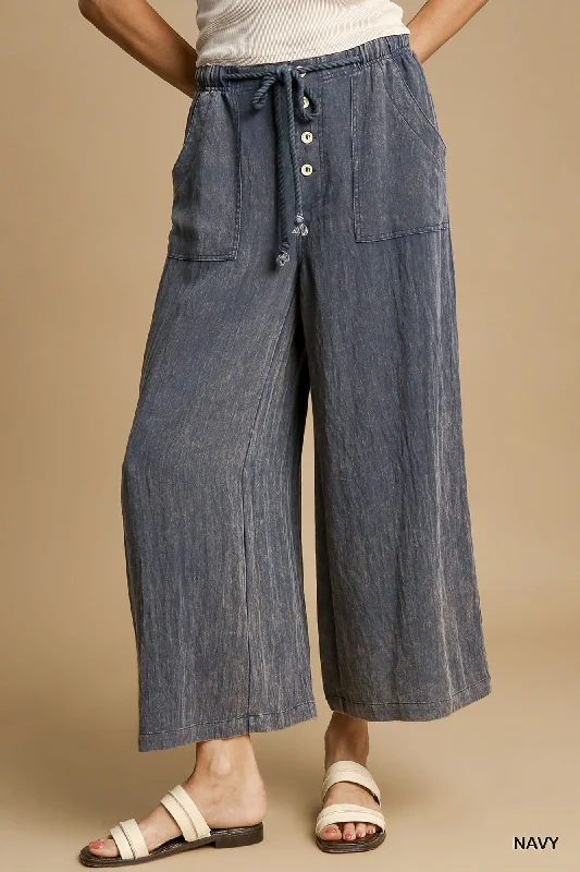 Snow Washed Denim Wide Leg Pants