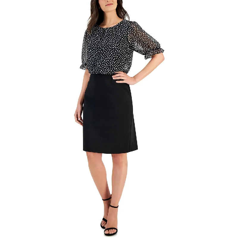 Connected Apparel Womens Knee Length Mixed Media Wear To Work Dress