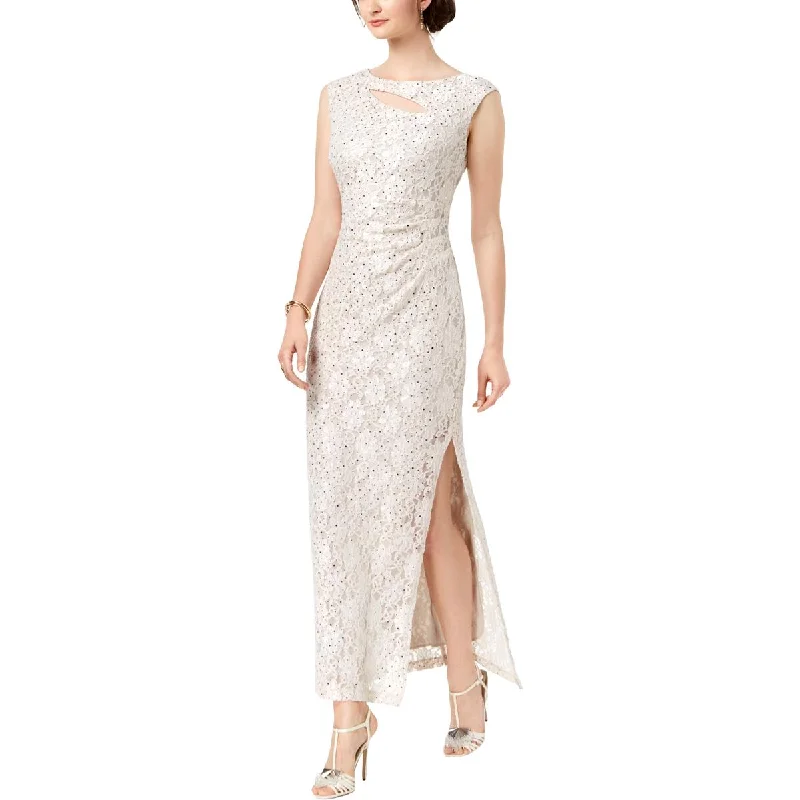 Connected Apparel Womens Lace Cutout Evening Dress