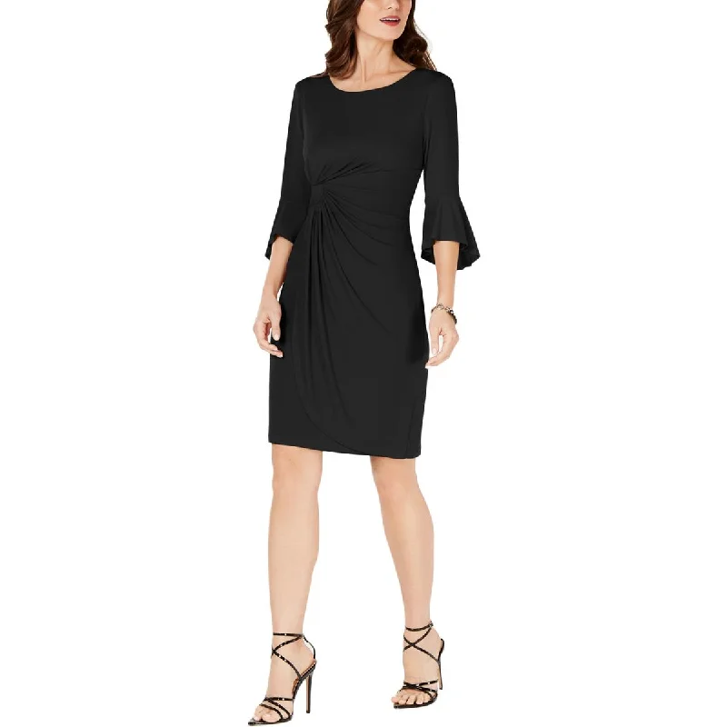 Connected Apparel Womens Petites Ruched Bell Sleeves Sheath Dress