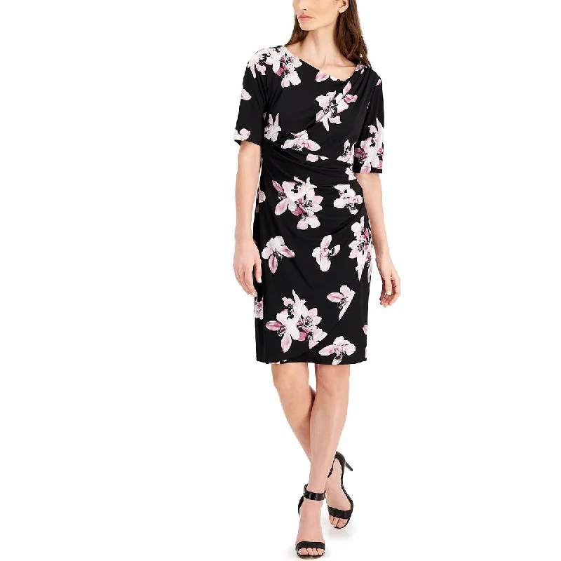 Connected Apparel Womens Petites Ruched Mini Sheath Dress