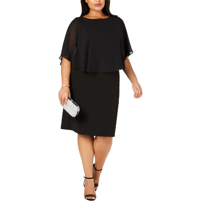 Connected Apparel Womens Plus Chiffon Tiered Cocktail Dress