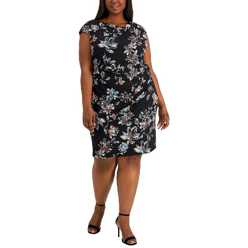 Connected Apparel Womens Plus Floral Knee Sheath Dress