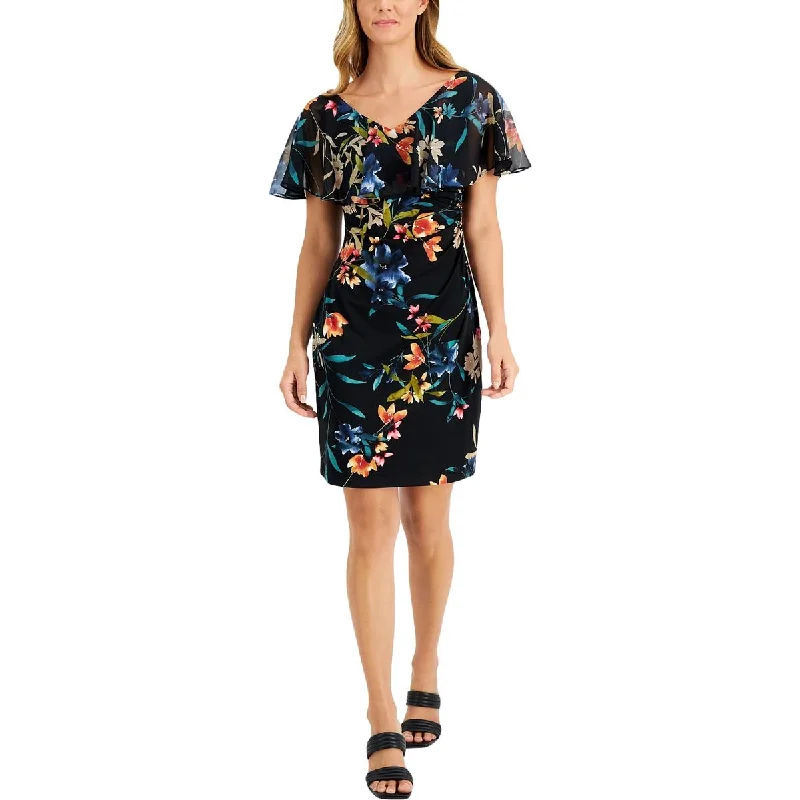 Connected Apparel Womens Plus Floral Print Knee-Length Sheath Dress