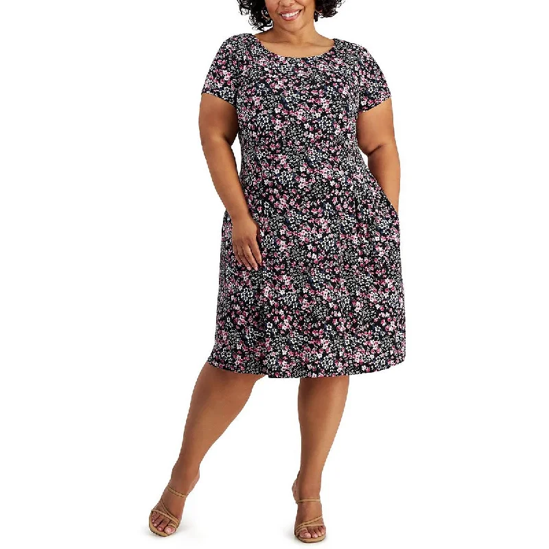 Connected Apparel Womens Plus Jersey f Fit & Flare Dress