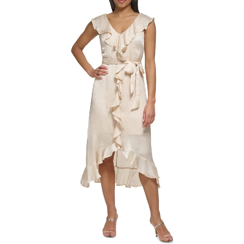 DKNY Womens Ruffled Mid Calf Midi Dress