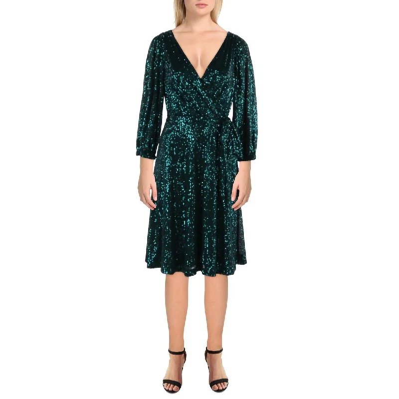 DKNY Womens Sequined Party Dress Midi Dress