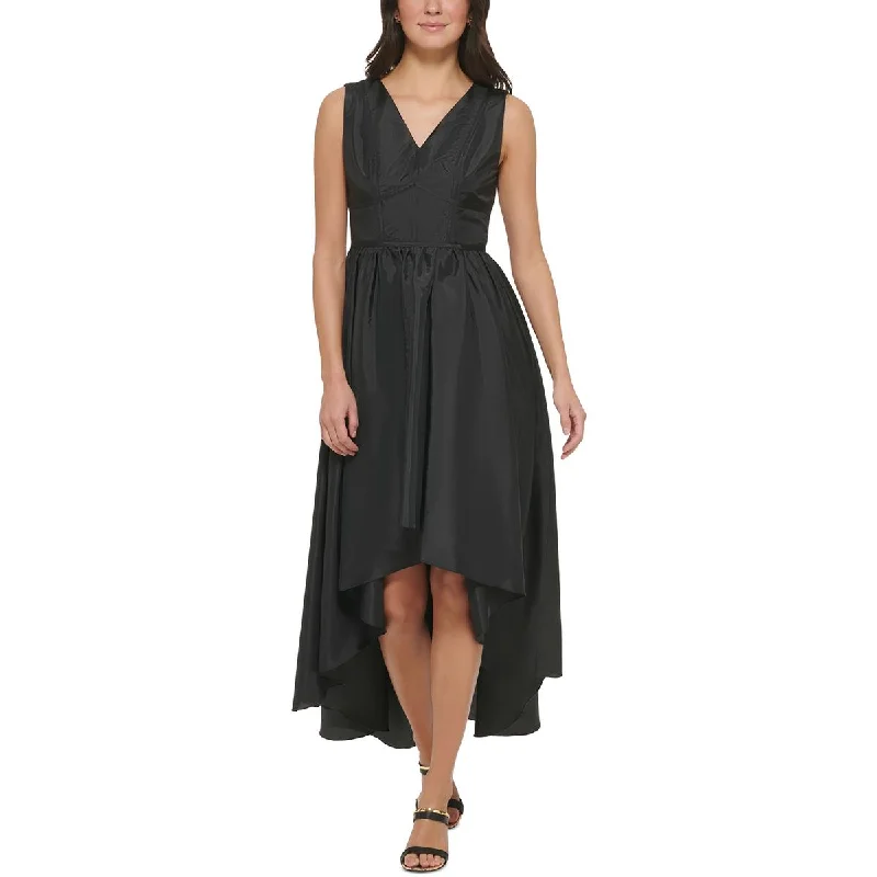 DKNY Womens V Neck Tea Length Midi Dress