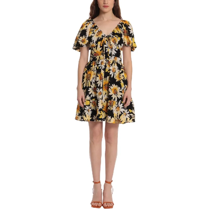 Donna Morgan Womens Floral Print Ruched Mini Dress