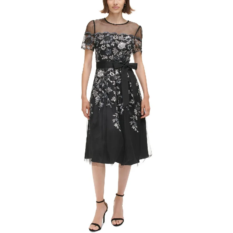 Eliza J Womens Metallic Embroidered Midi Dress