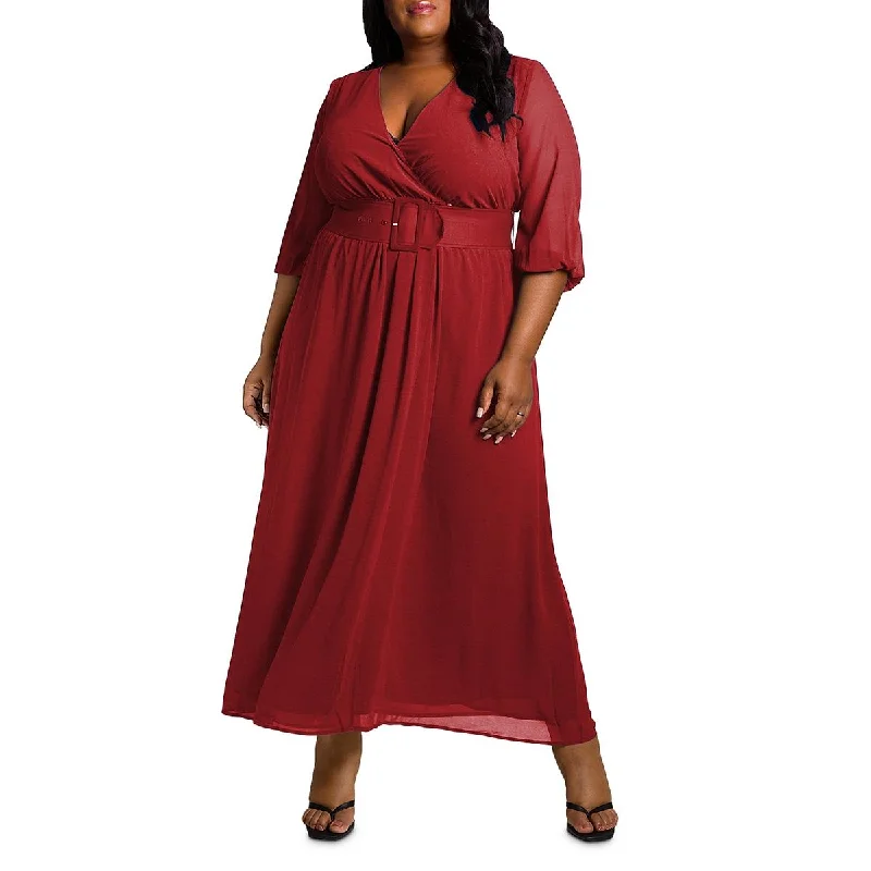 Poetic Justice Womens Plus Chiffon Surplice Maxi Dress