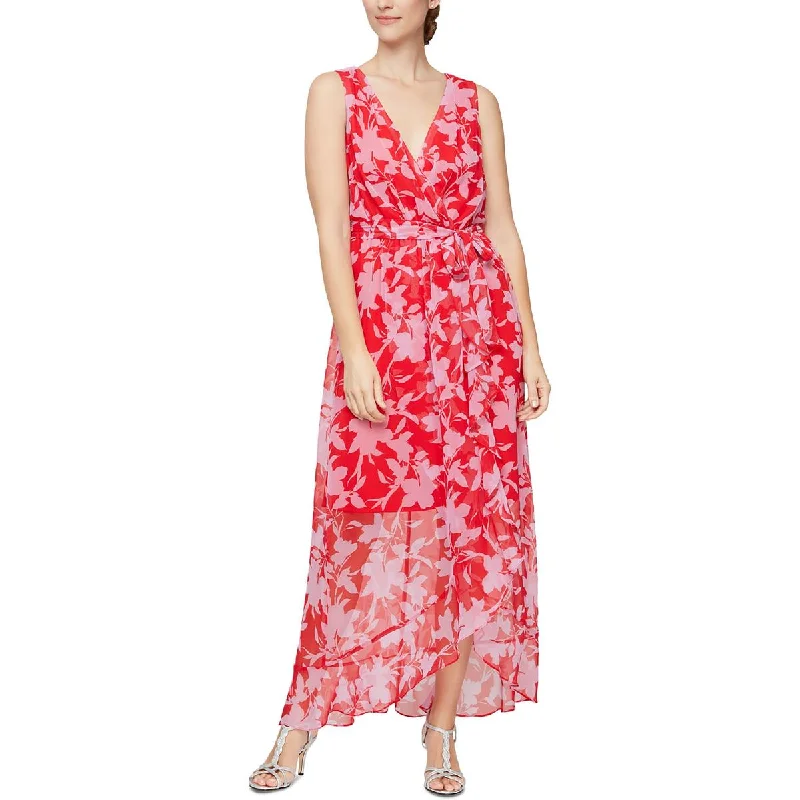 SLNY Womens Floral Faux Wrap Maxi Dress