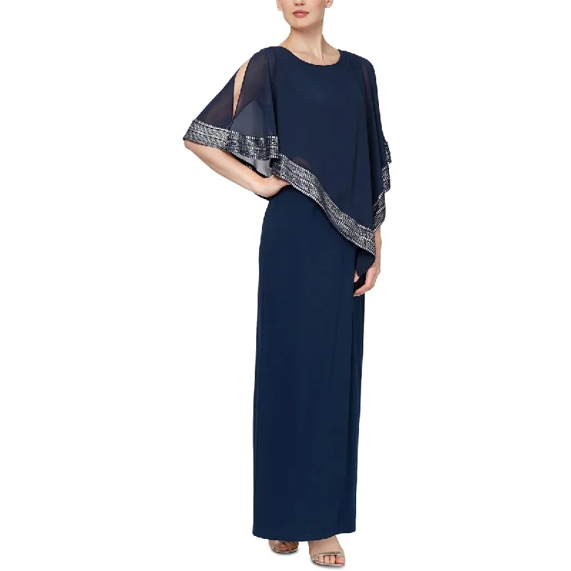 SLNY Womens Petites Asymmetric Pattern Maxi Dress