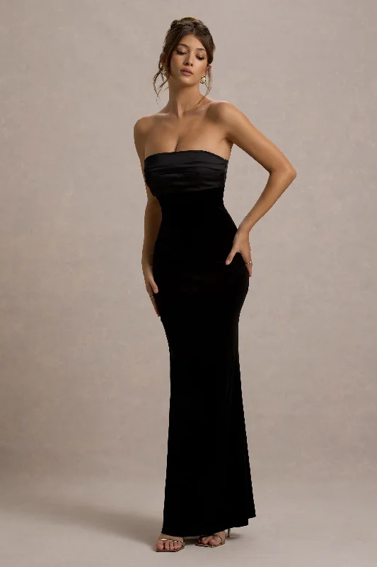 Ambrosi | Black Velvet Bandeau Maxi Dress