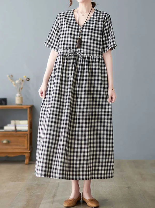 Feel Ambitious Plaid Cotton Smock Dress