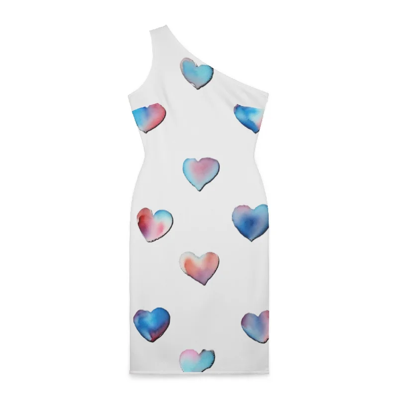 Shoulder Dress - Hearts - (White)