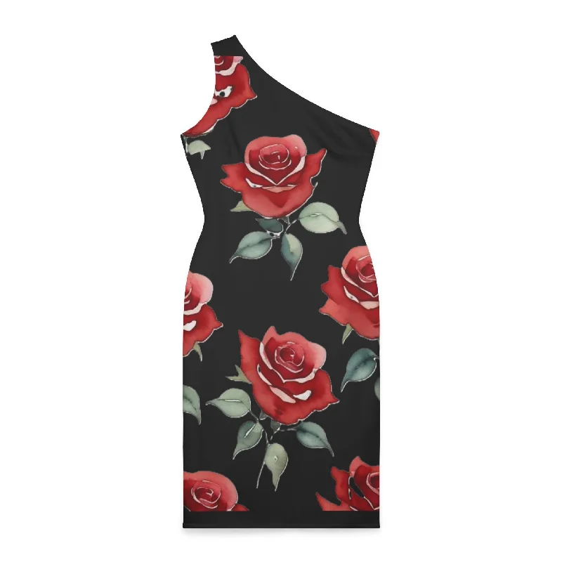 Shoulder Dress - Roses - (Black)