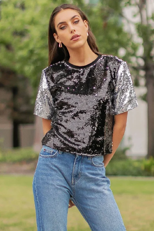 Sequin Black Short Sleeve Top **FINAL SALE**