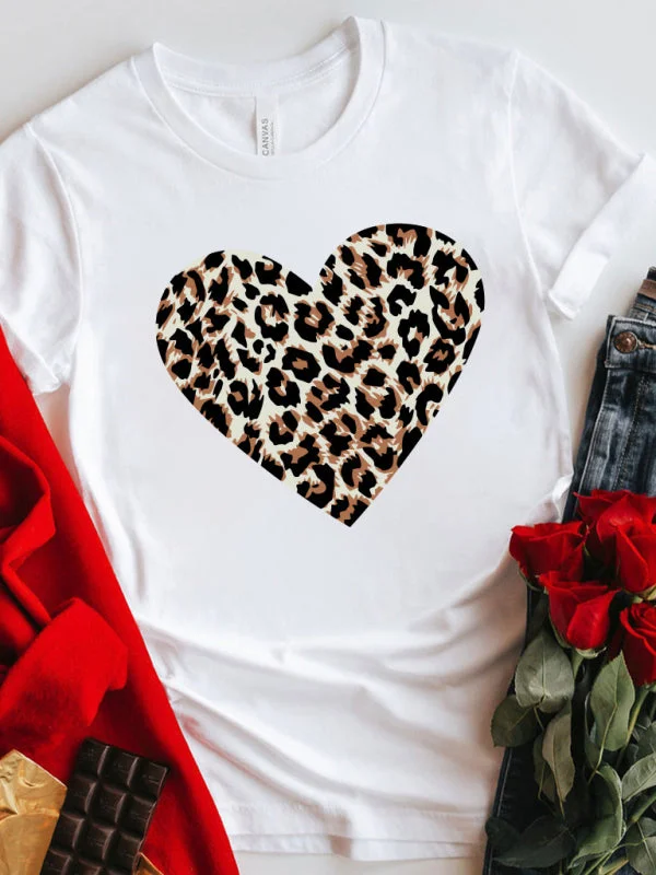 Valentine's Day Leopard Love Print Top T-Shirt